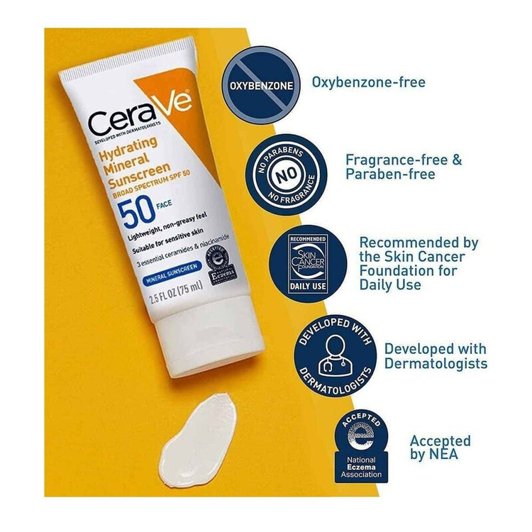 ضدآفتاب بدون رنگ فلوئید سراوی CeraVe با SPF50 مدل mineral